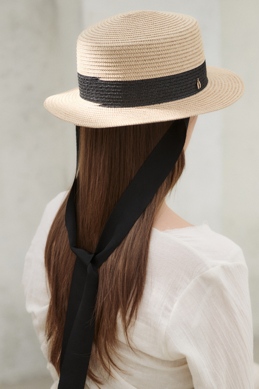 Black Trim Boater Hat - SHINJEO